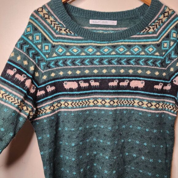 Woolrich Fair isle Sweater Pullover Wool Mohair Sheep Diana Green Womens Large - Picture 2 of 14